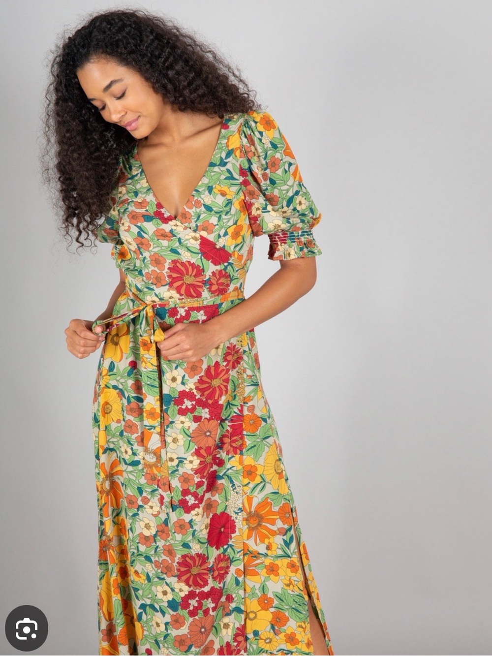 Natural Life Sophia Wrap Maxi Dress in gold vintage floral print large NWT